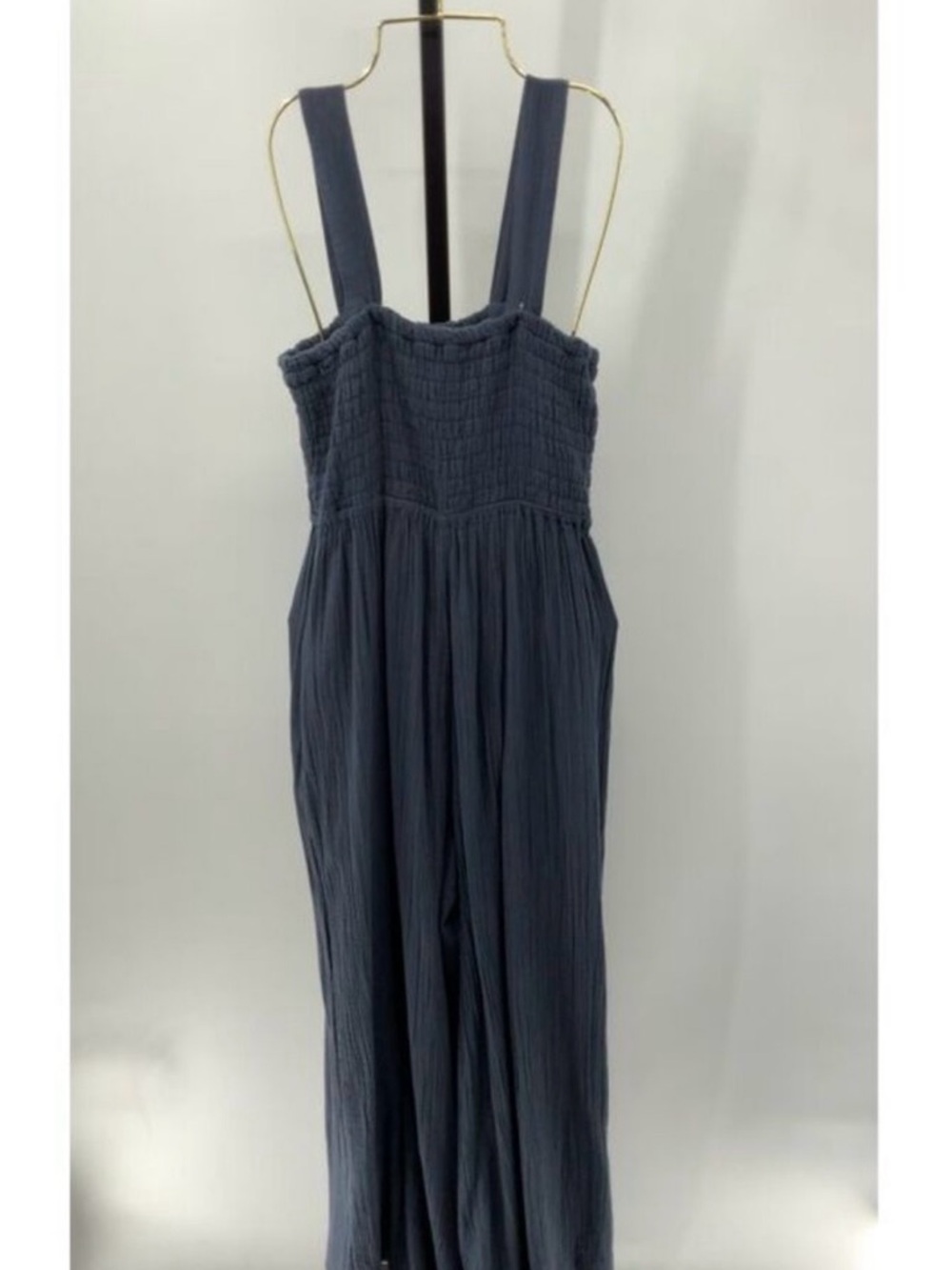 Quince Womens 100% Gauze Cotton Navy Smocked Wide-Leg Jumpsuit M - Picture 4 of 5